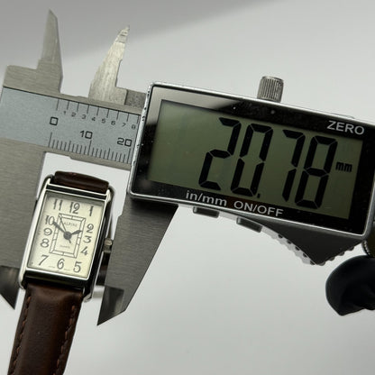 Alpine Ladies Quartz Watch Rectangle Dial Brown Leather Strap Japan Working 18mm