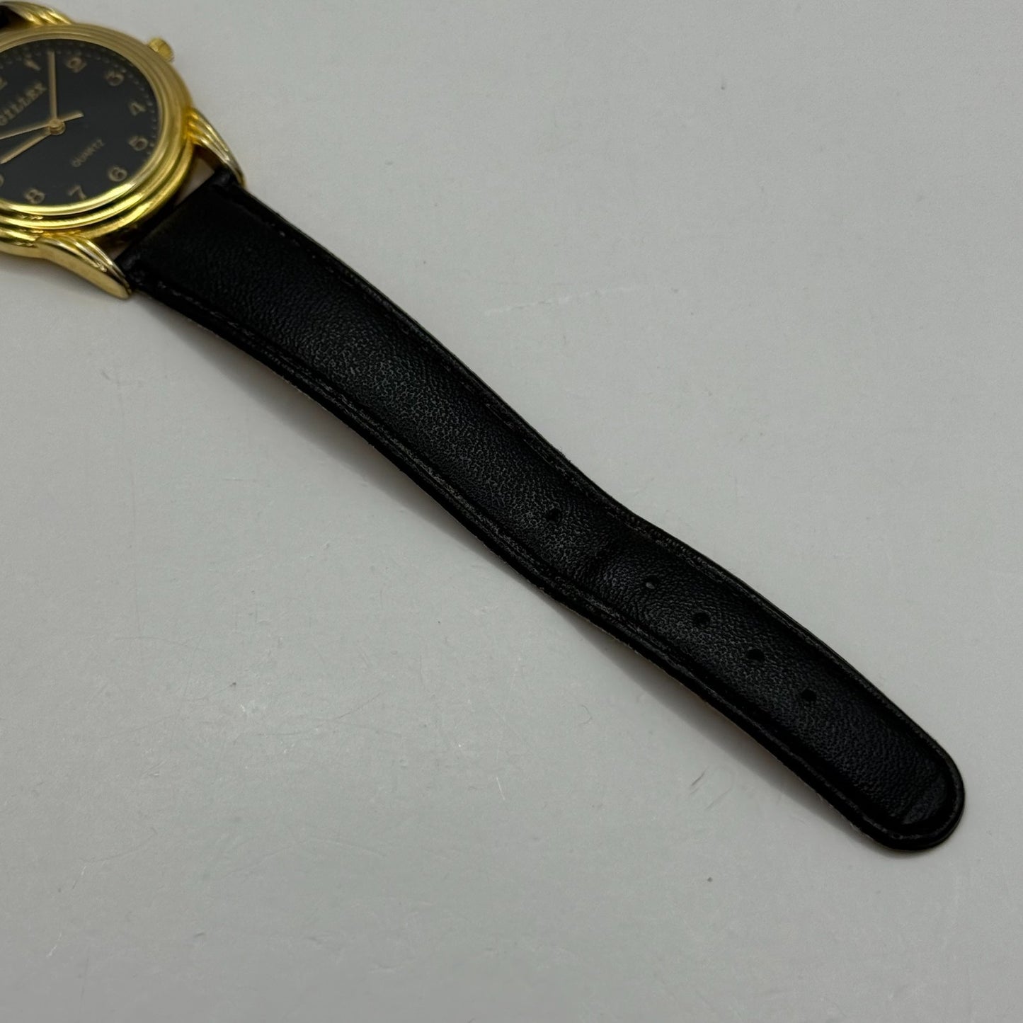 33mm Working Gillex Gold Plated Ladies Black Dial Strap Quartz Watch 6.5 Inches