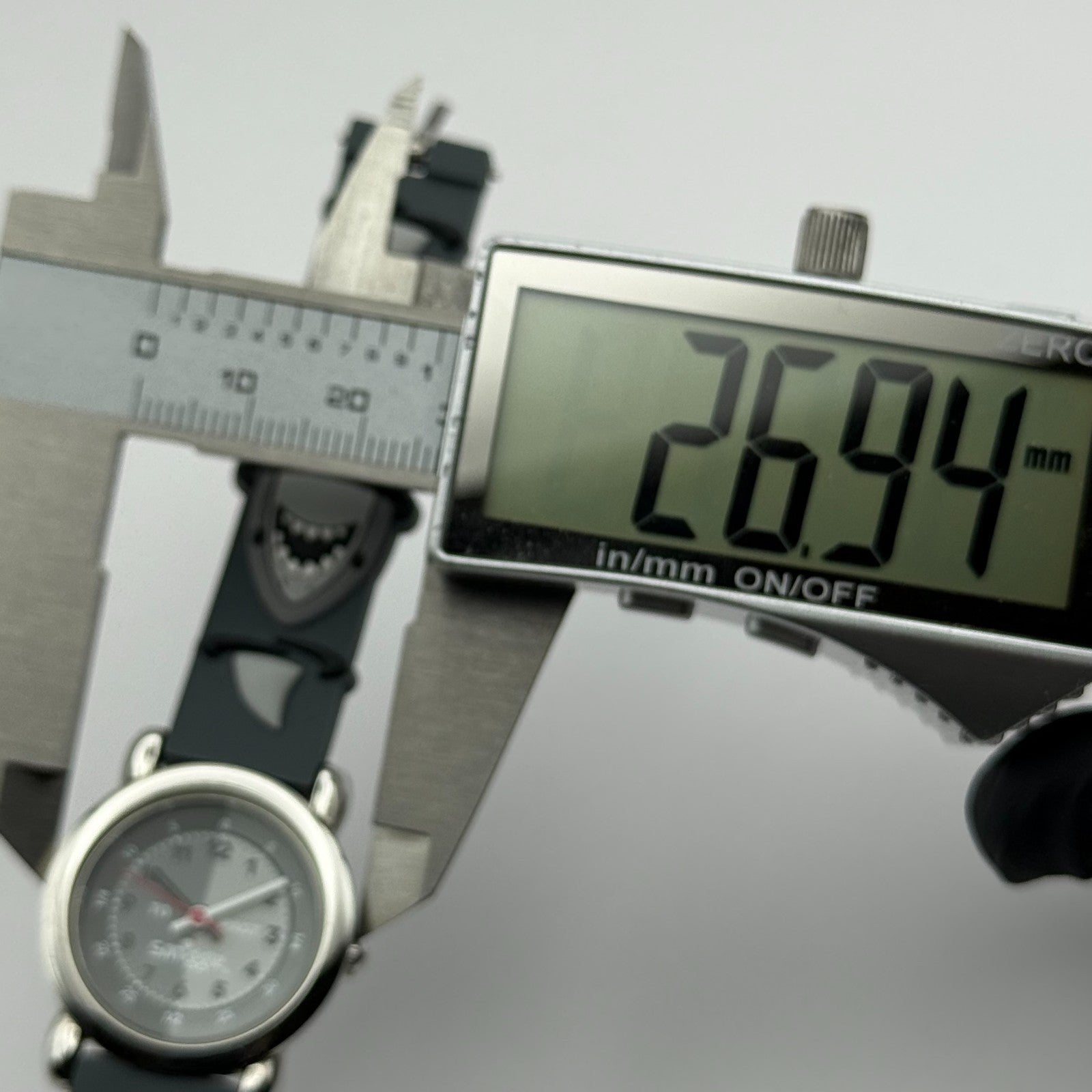 Smiggle Kids Quartz Watch Grey Dial Shark Print Strap Working 27mm NO CLASP