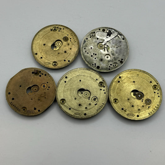 Buren Partial Pocket Watch Movement X 5 Job Lot Parts Repair Watchmakers Spares