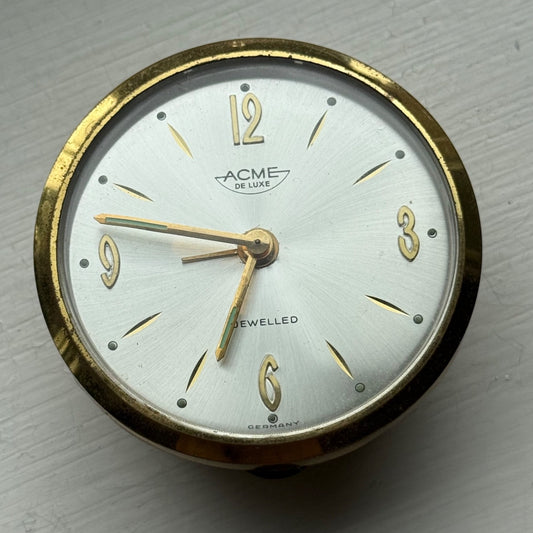 63mm Vintage Acme De Luxe Travel Desk Clock Jewelled Made In Germany To Restore