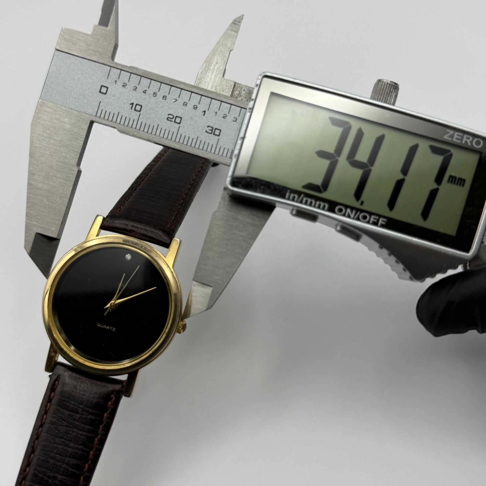 Jules Legassi Unisex Quartz Watch Genuine Diamond Black Dial Japan Working 34mm