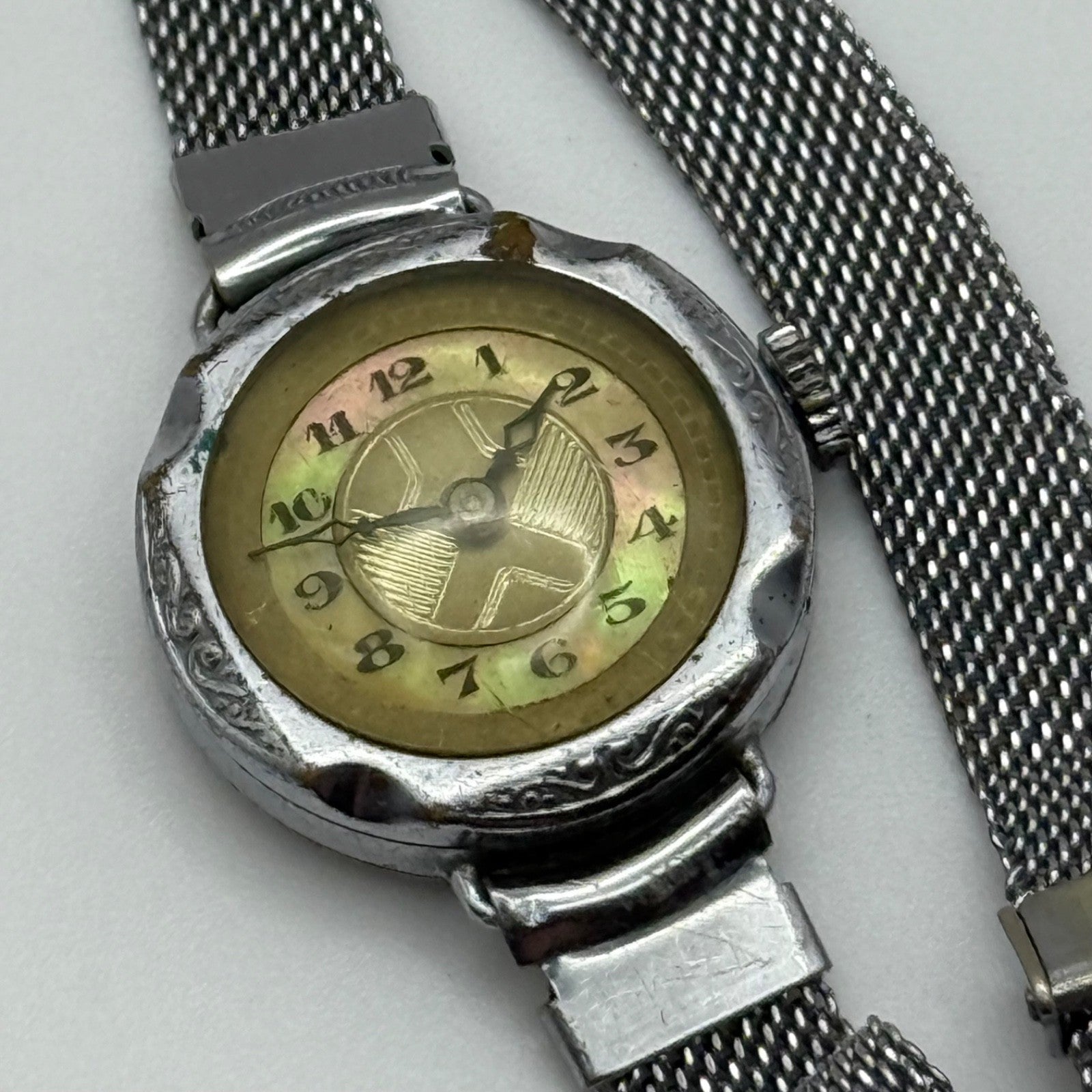 21mm Vintage Ladies Art Deco Mother Of Pearl Dial Manual Wind Watch PARTS REPAIR