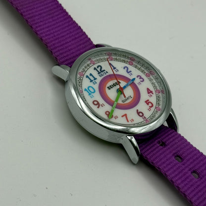 Zeiger Ladies Quartz Watch Rainbow Dial Purple Strap Working 33mm New Battery