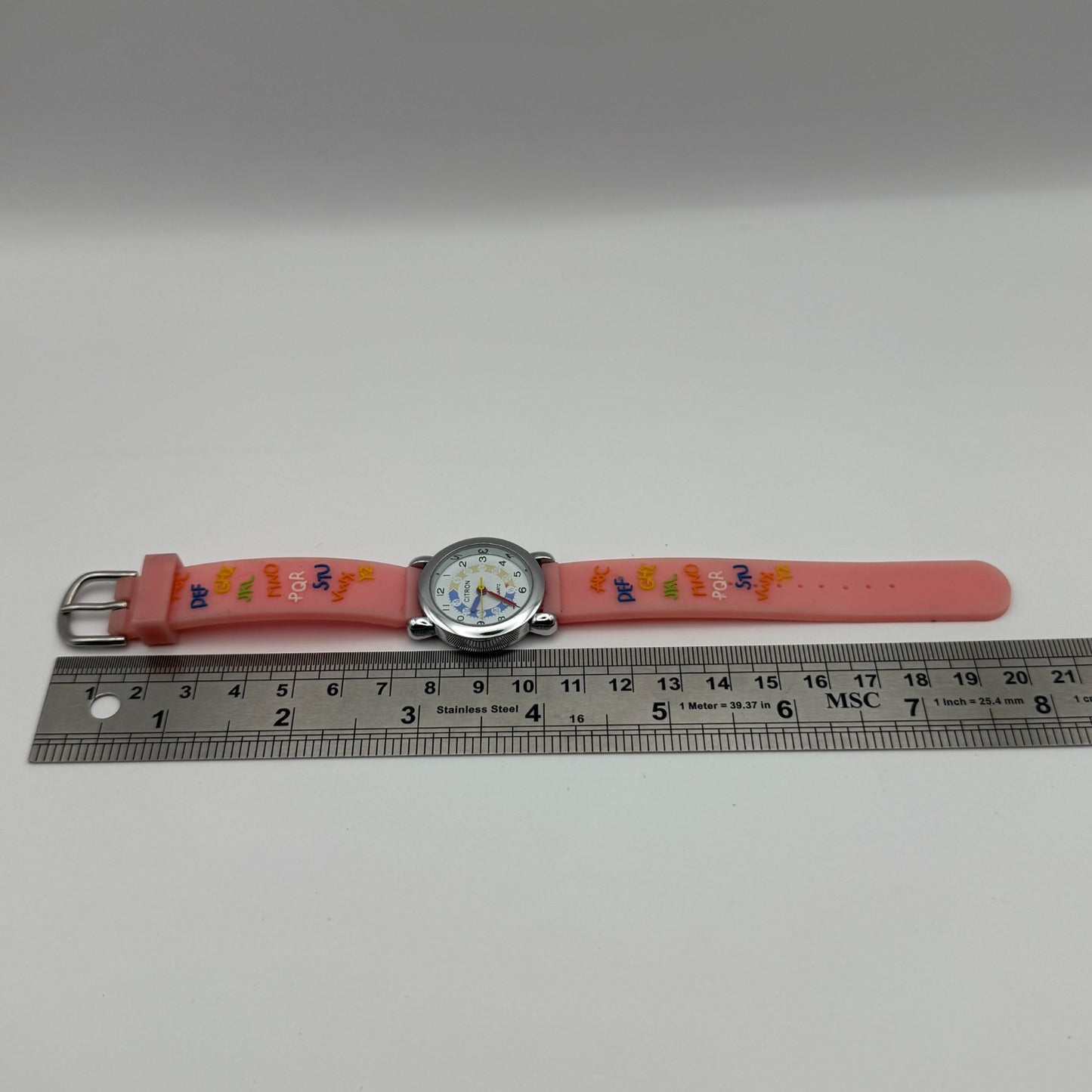 Citron Kids Quartz Watch ABC Alphabet Design Pink Strap Working 27mm New Battery