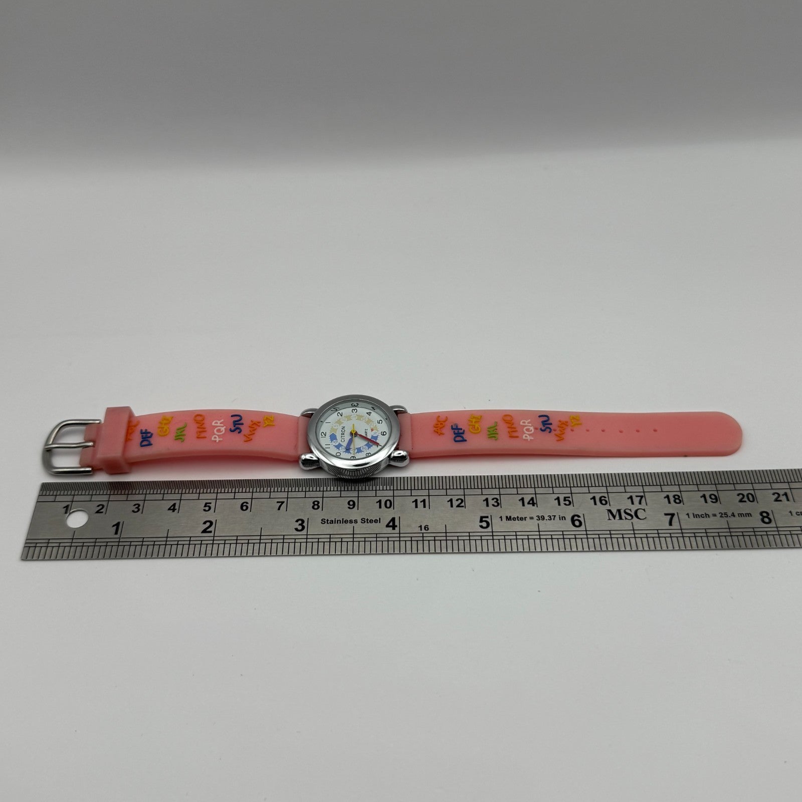 Citron Kids Quartz Watch ABC Alphabet Design Pink Strap Working 27mm New Battery