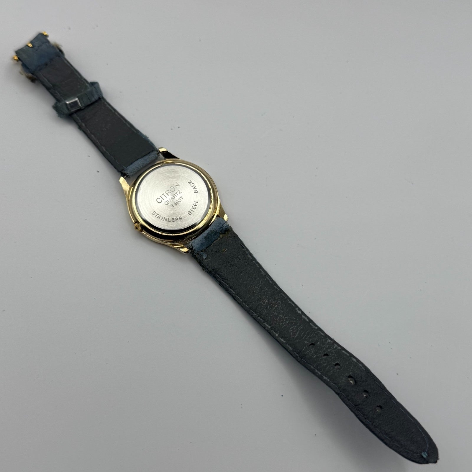 Citron Ladies Quartz Watch Dolphin Dial Gold Tone Blue Strap Working 35mm