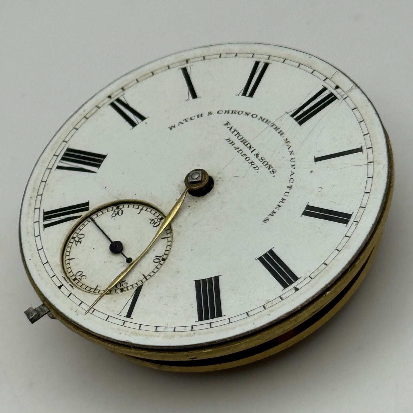 46.5mm Fattoroni & Sons Bradford Chronometer Makers Pocket Watch Movement PARTS