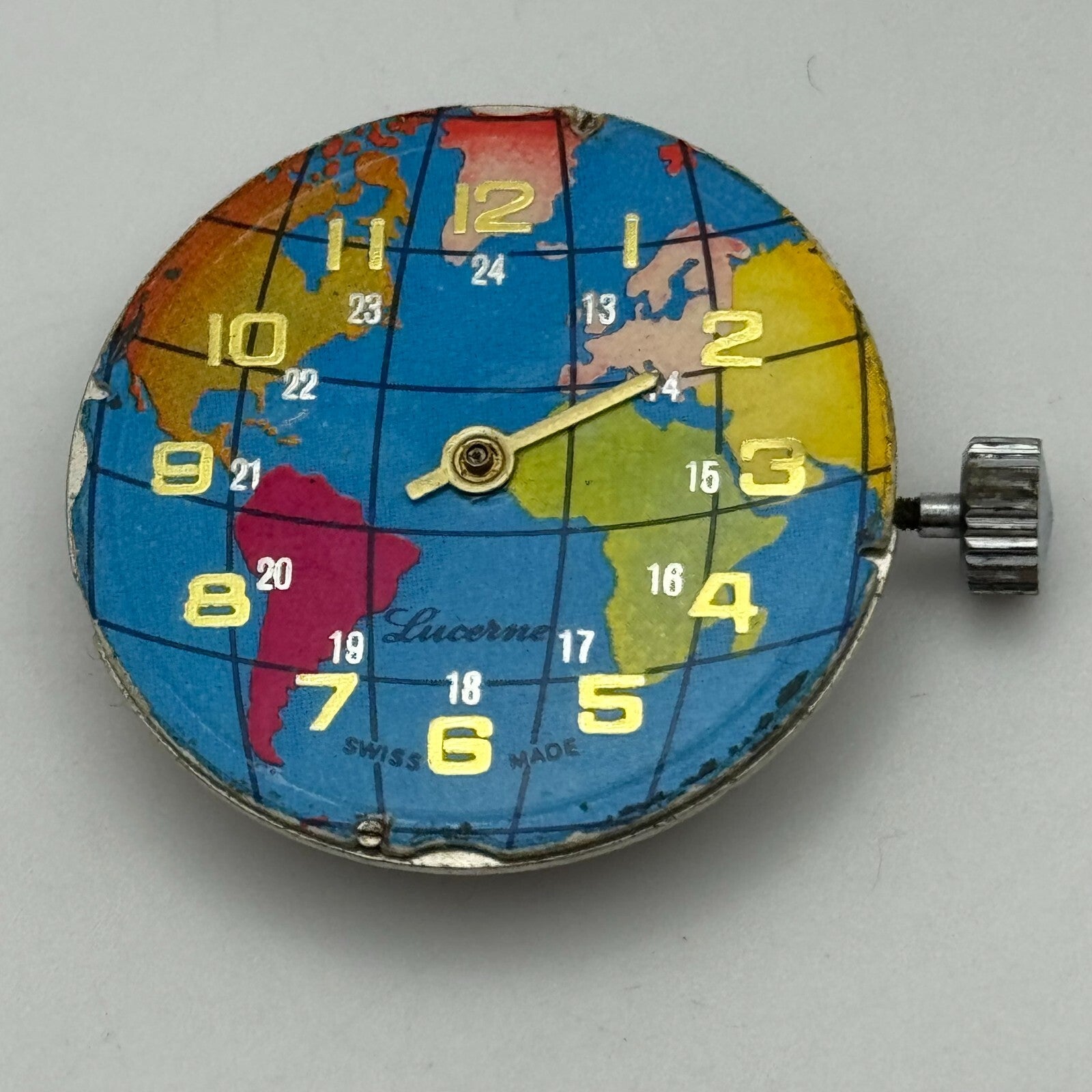 31.2mm Lucerne Burgana D320 Earth Blue Dial Watch Movement Swiss Vintage PARTS
