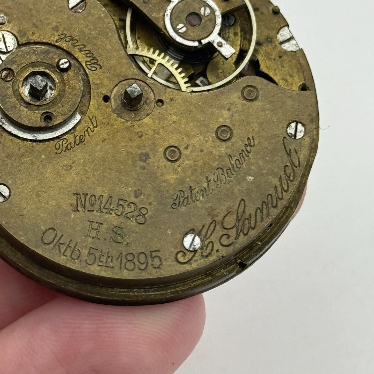 42.2mm Antique H Samuel Manchester Patent Balance Pocket Watch Movement PARTS
