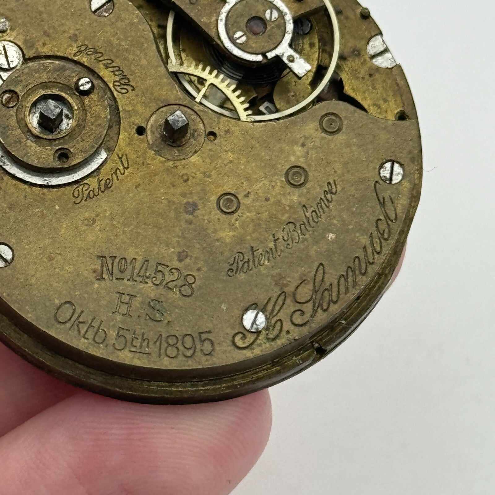 42.2mm Antique H Samuel Manchester Patent Balance Pocket Watch Movement PARTS