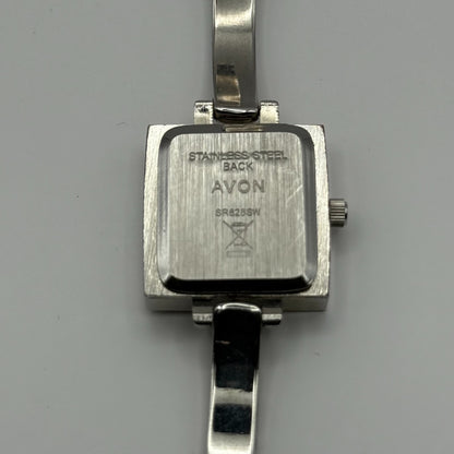 Avon Ladies Quartz Watch Square White Dial Silver Tone Bracelet Working 21mm
