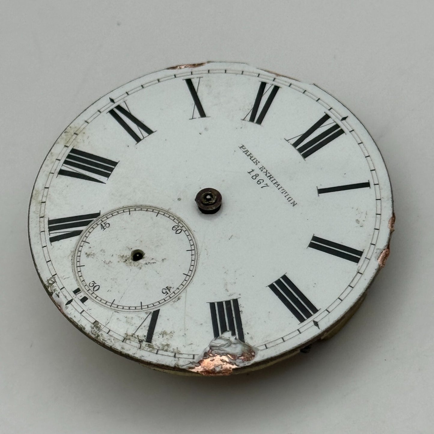 44mm Antique Paris Exhibition 1867 Key Wound Pocket Watch Movement PARTS REPAIR