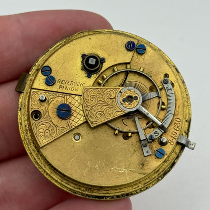 44.6mm Antique Reversing Pinion Key Wound English Pocket Watch Movement PARTS