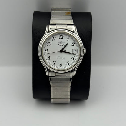 Adina Design Ladies Quartz Watch Date Dial Silver Tone Stretch Band Working 33mm