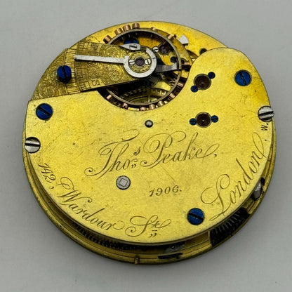 43.2mm Antique Thomas Peake London Quality Pocket Watch Movement PARTS REPAIR