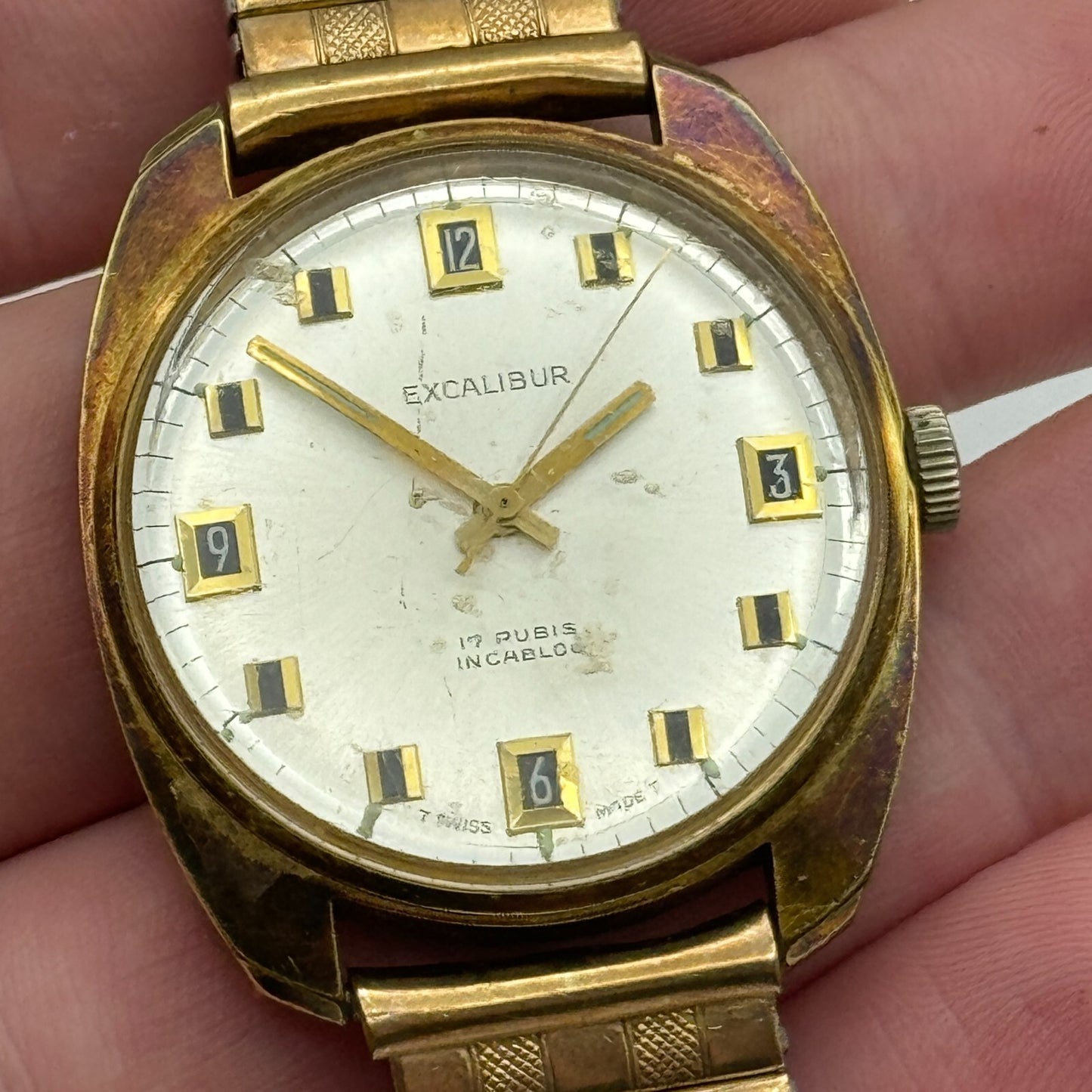 34mm Men’s Vintage Excalibur Tissot 781-1 Manual Wind Gold Plated Watch PARTS