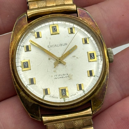 34mm Men’s Vintage Excalibur Tissot 781-1 Manual Wind Gold Plated Watch PARTS