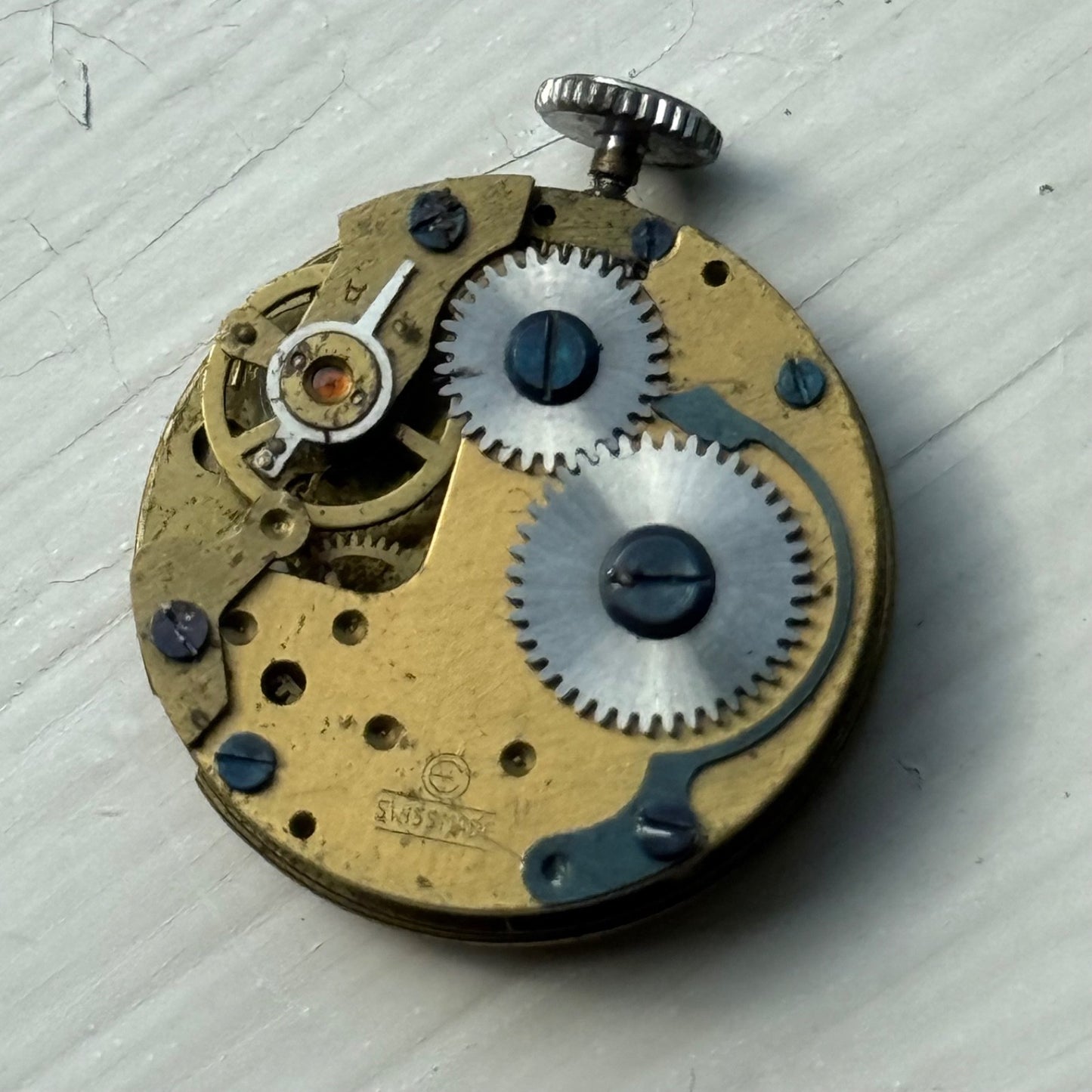 22mm Vintage Elco Bullseye Silver Ring Dial Manual Wind Watch PARTS / REPAIR