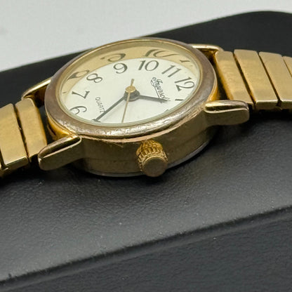 Ingersoll Ladies Quartz Watch White Dial Gold Tone Stretch Band Working 21mm