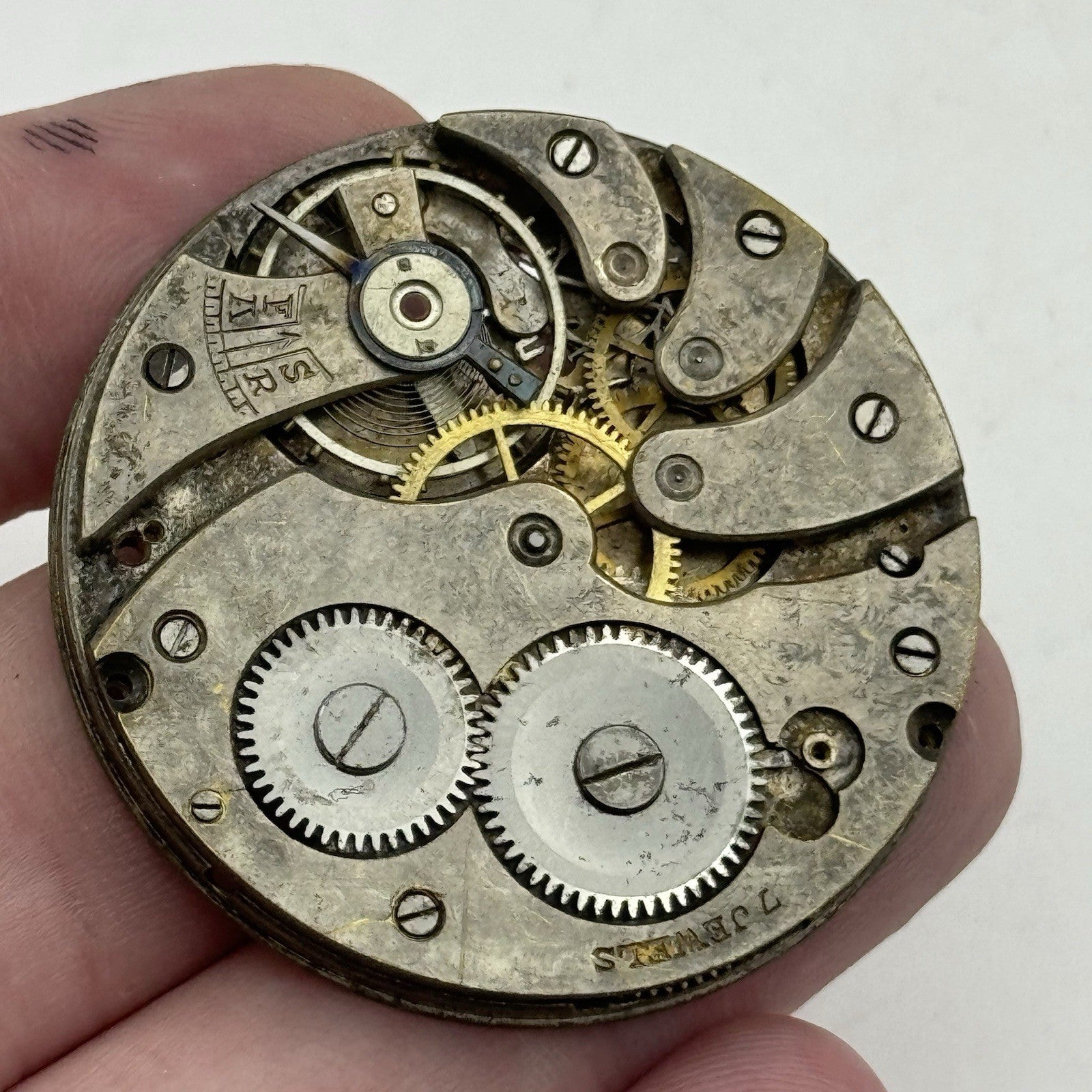 41.4mm Unidentified Thin 7 Jewels Vintage Pocket Watch Movement PARTS REPAIR