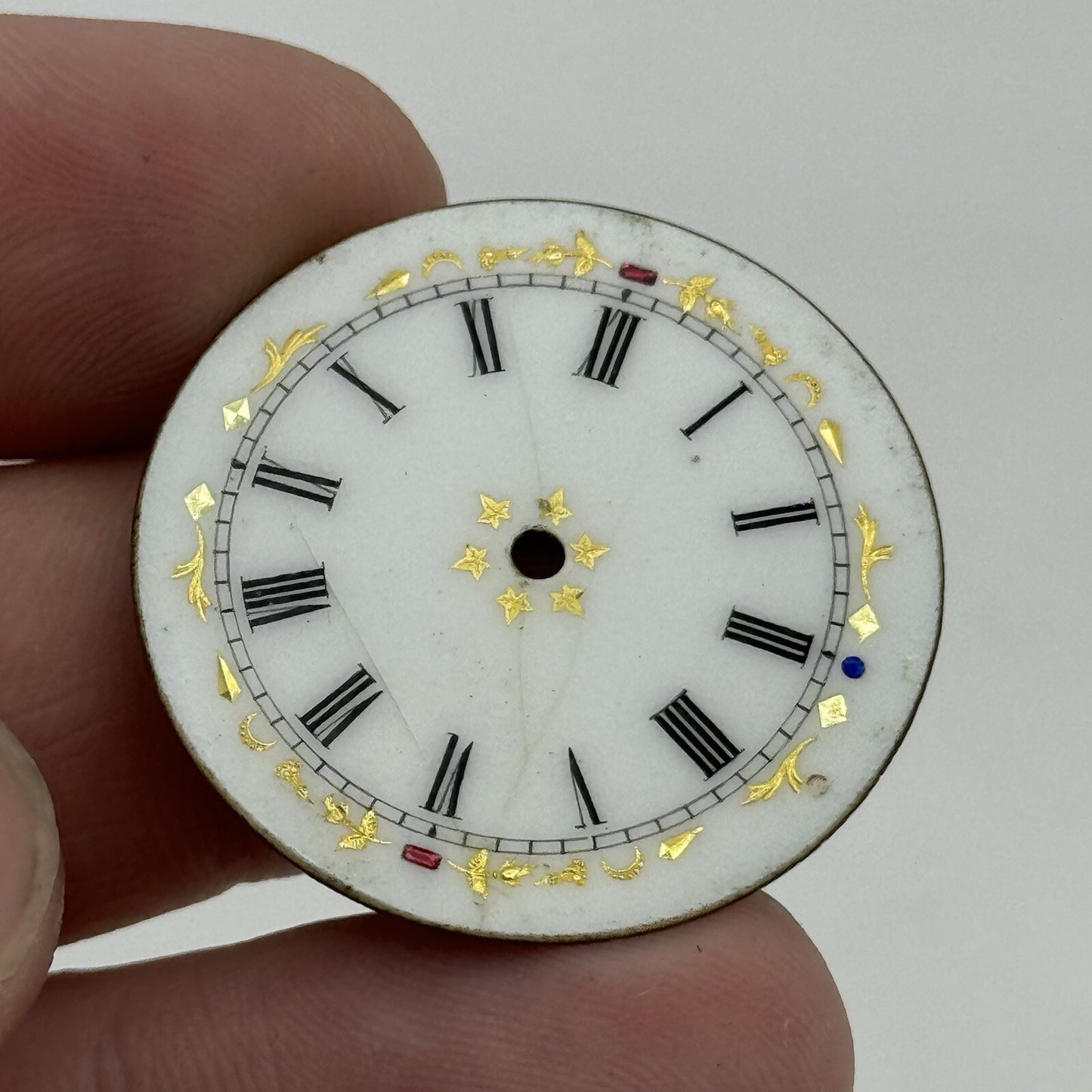 31.4mm Antique Beautiful Porcelain Patterned Pocket Watch Dial Spares Parts