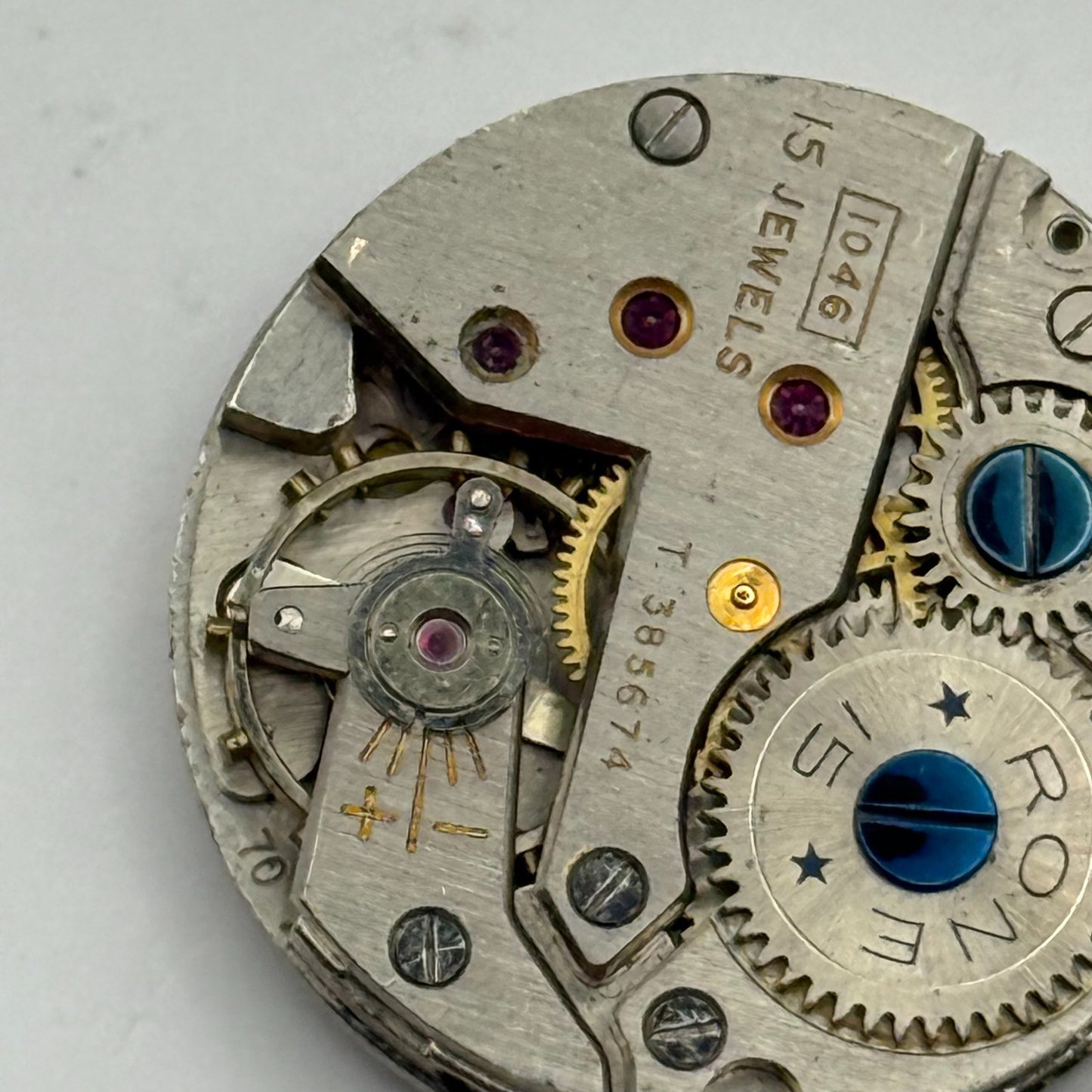 FHF 70 Watch Movement Rone Fifteen 1046 Manual Wind Vintage Parts Repair 23.7mm