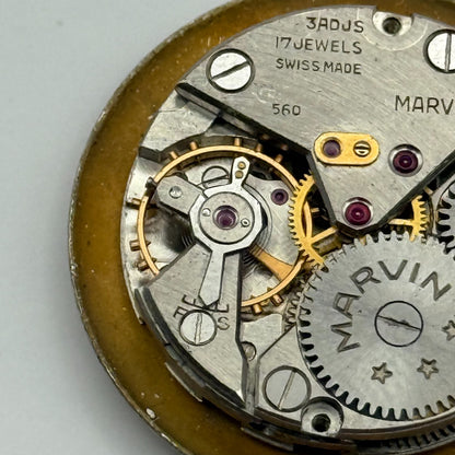 Marvin 560 Watch Movement Manual Wind Vintage Swiss 17 Jewels Parts 23.6mm