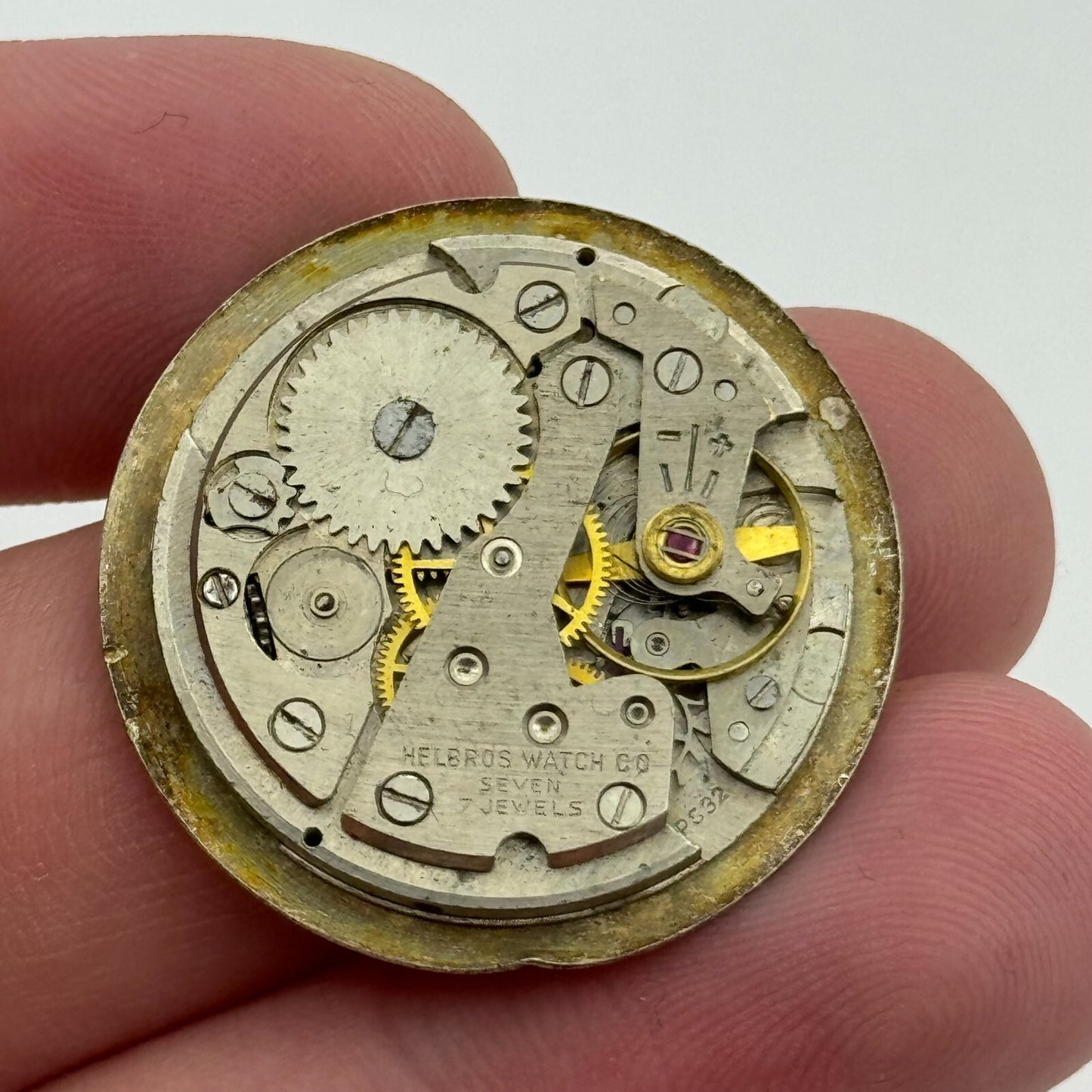 25.9mm Helbros PS32 Manual Wind Swiss 7 Jewels Watch Movement Vintage PARTS