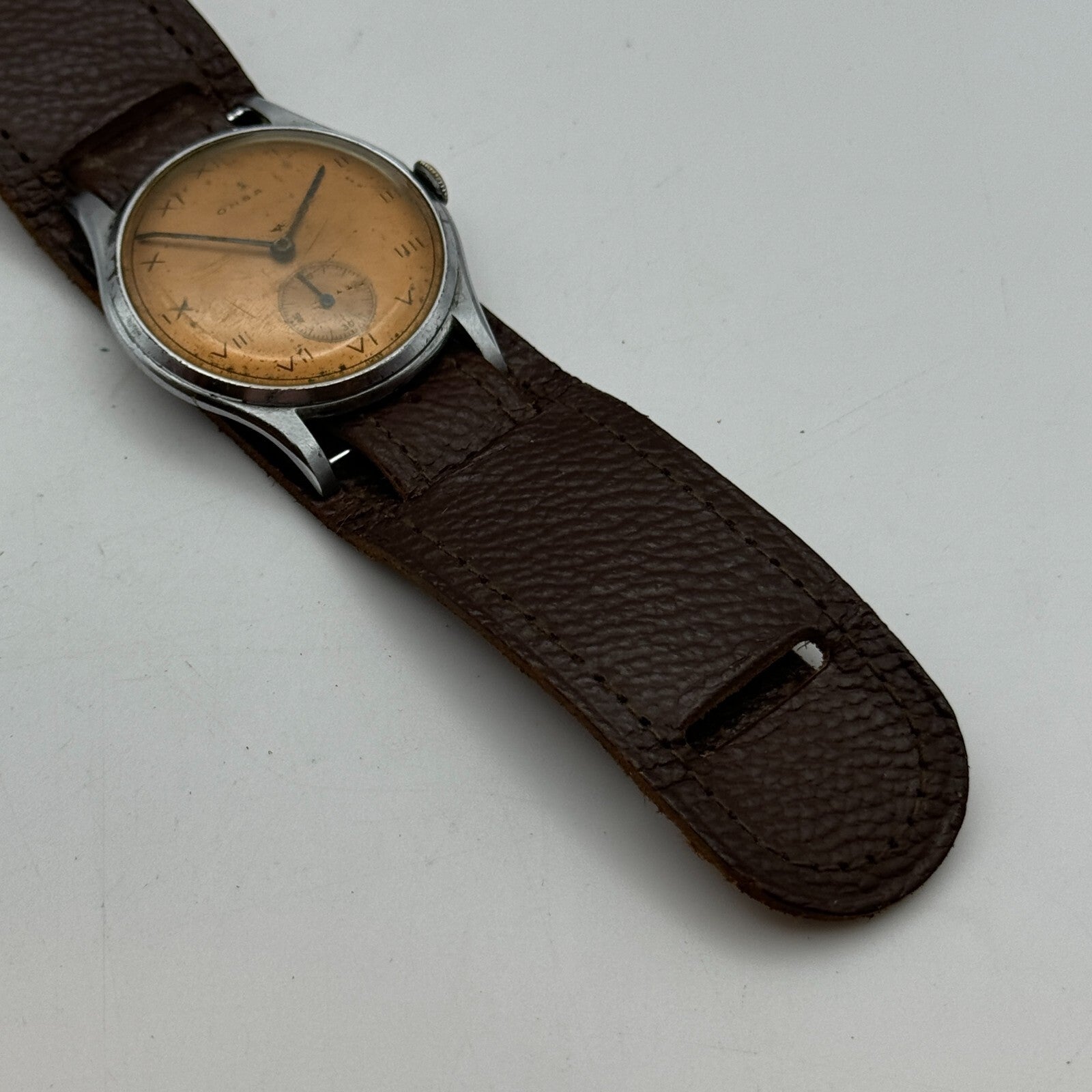 34mm Men’s Vintage Onsa Bund Strap Salmon Dial Manual Wind Watch TO RESTORE