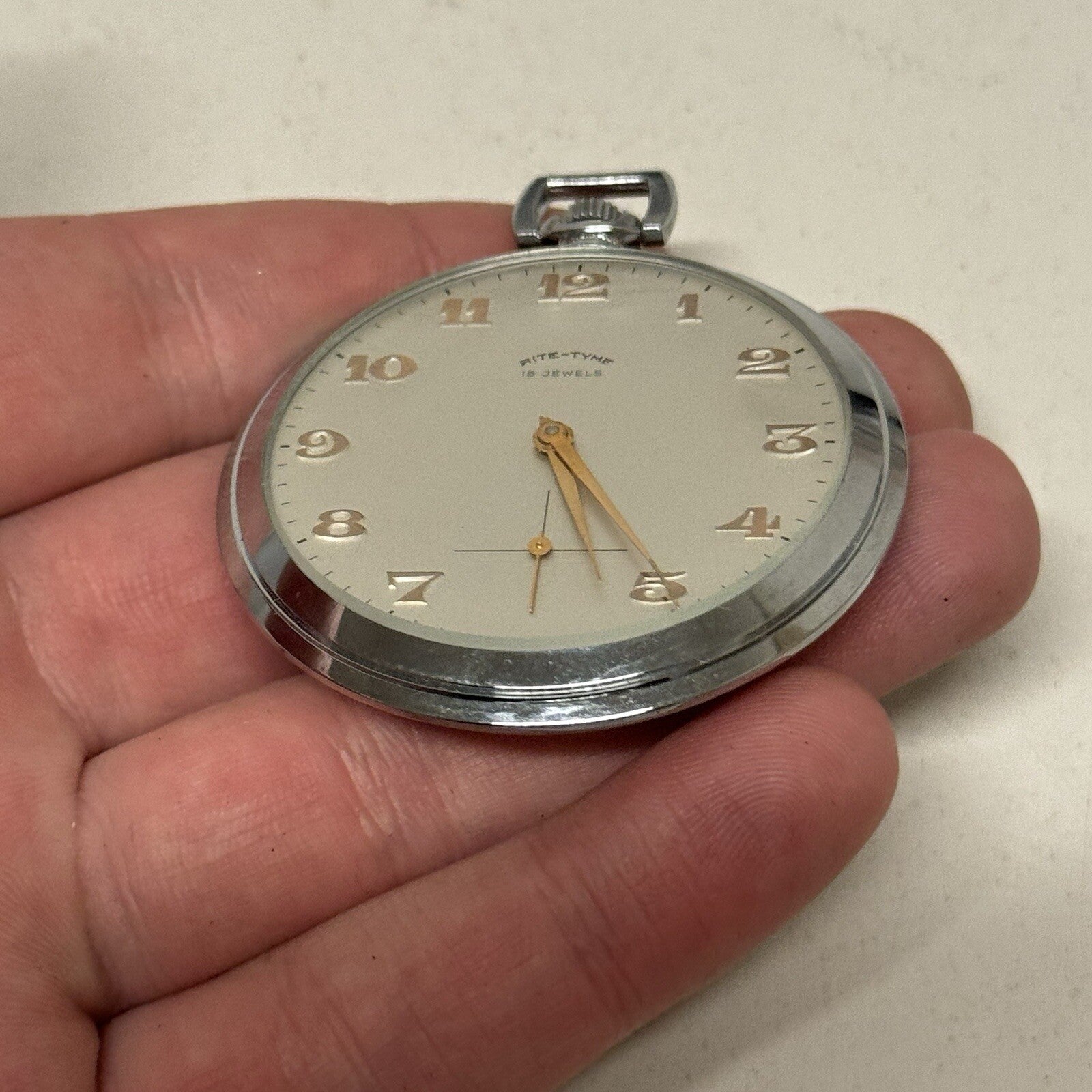 49mm Vintage NEW OLD STOCK Rite - Tyme Open Face Subdial Pocket Watch TO SERVICE