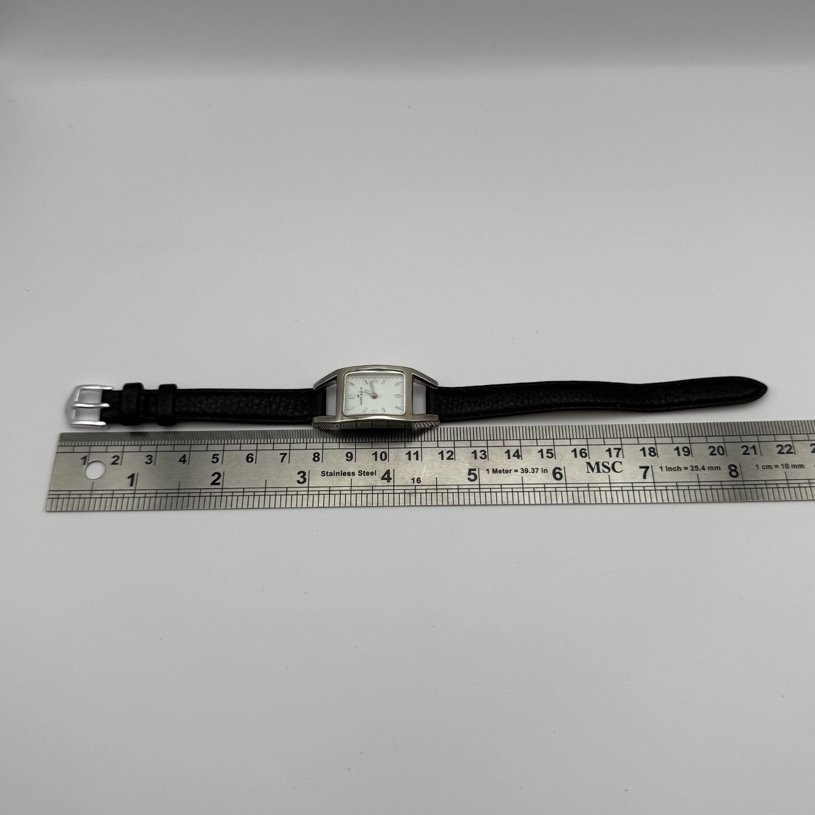 Anne Klein Ladies Quartz Watch White Dial Black Leather Strap Japan Working 18mm