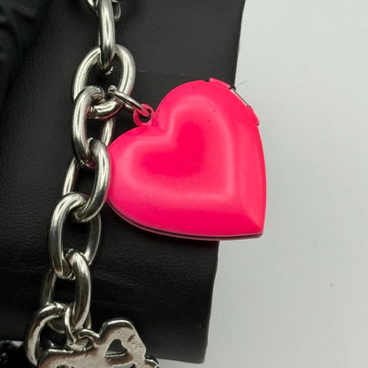 Ladies Quartz Watch Heart Dial Silver Tone Bracelet Stylish Charms Working 28mm