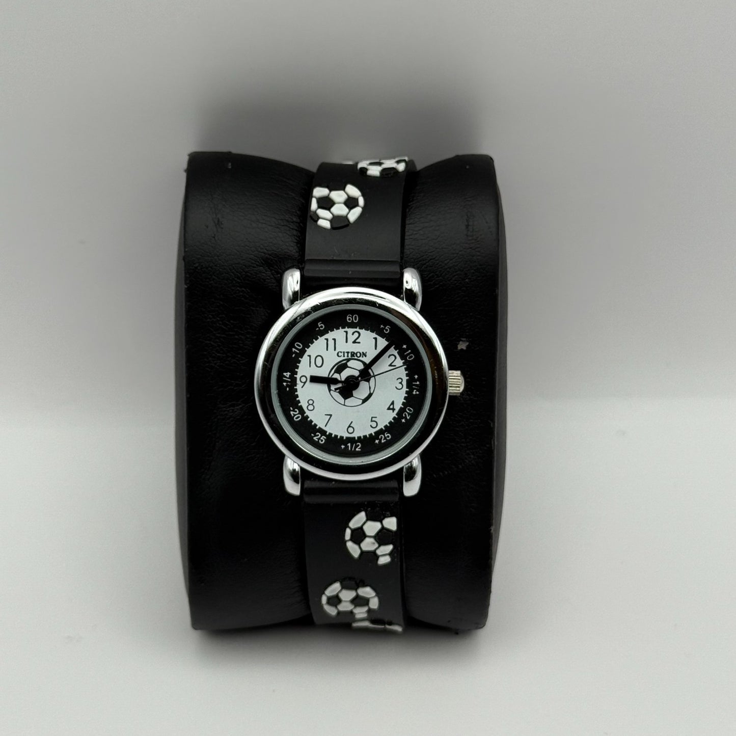 Citron Kids Quartz Watch Soccer Ball Print Strap Sporty Working 27mm New Battery