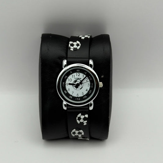 Citron Kids Quartz Watch Soccer Ball Print Strap Sporty Working 27mm New Battery
