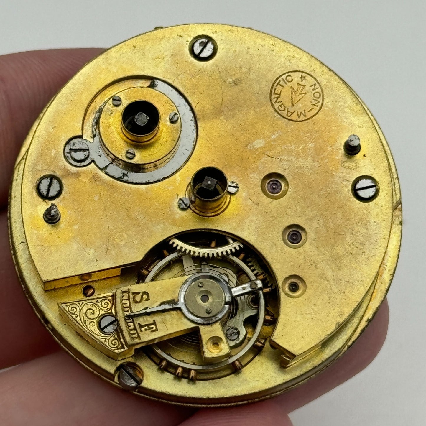 45mm Antique Non Magnetic Balance Intact Key Wound Pocket Watch Movement PARTS