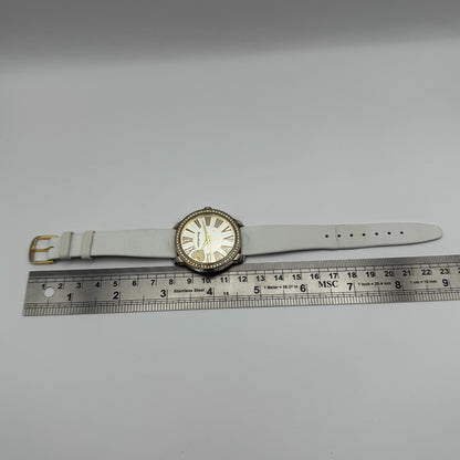 Redherring Ladies Quartz Watch Crystal Accents White Leather Strap Working 37mm