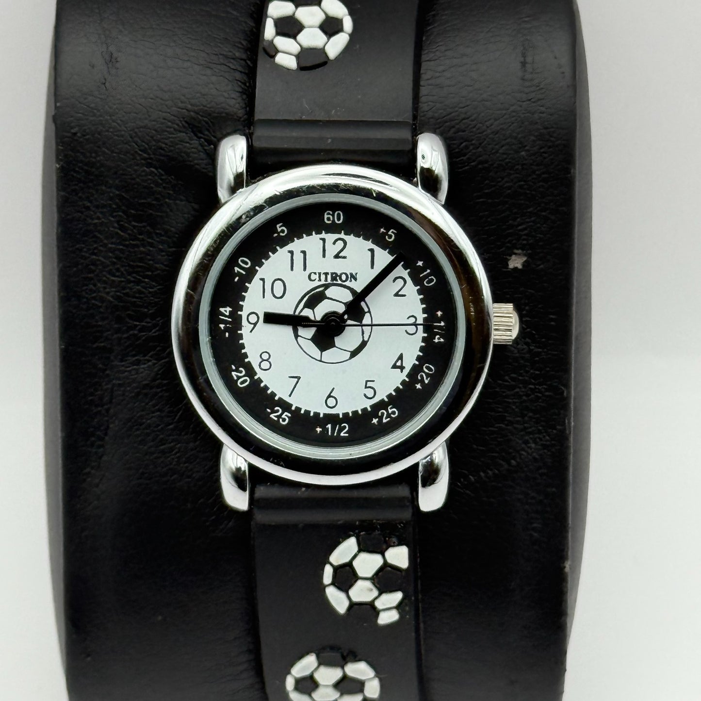 Citron Kids Quartz Watch Soccer Ball Print Strap Sporty Working 27mm New Battery