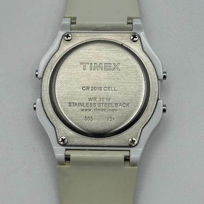 Timex Indiglo Digital Quartz Watch Piano Strap White Black Strap Working 34mm