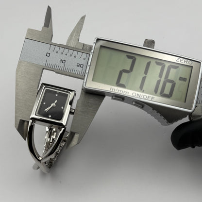 Avon Ladies Quartz Watch Black Square Dial Silver Tone Bracelet Working 19mm