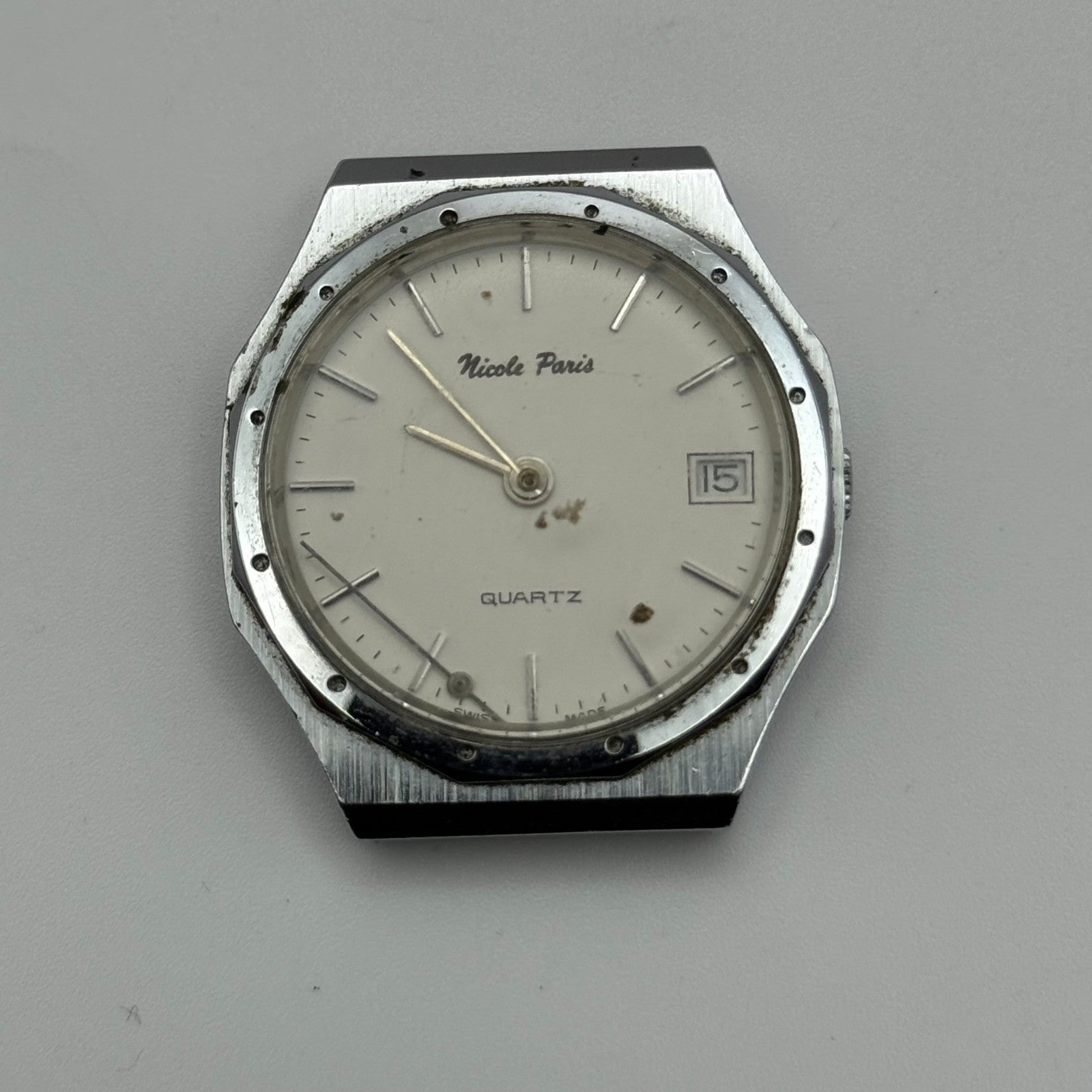 EB 870.111 Quartz Watch Nicole Paris Date Dial Swiss 33mm UNTESTED PARTS REPAIR