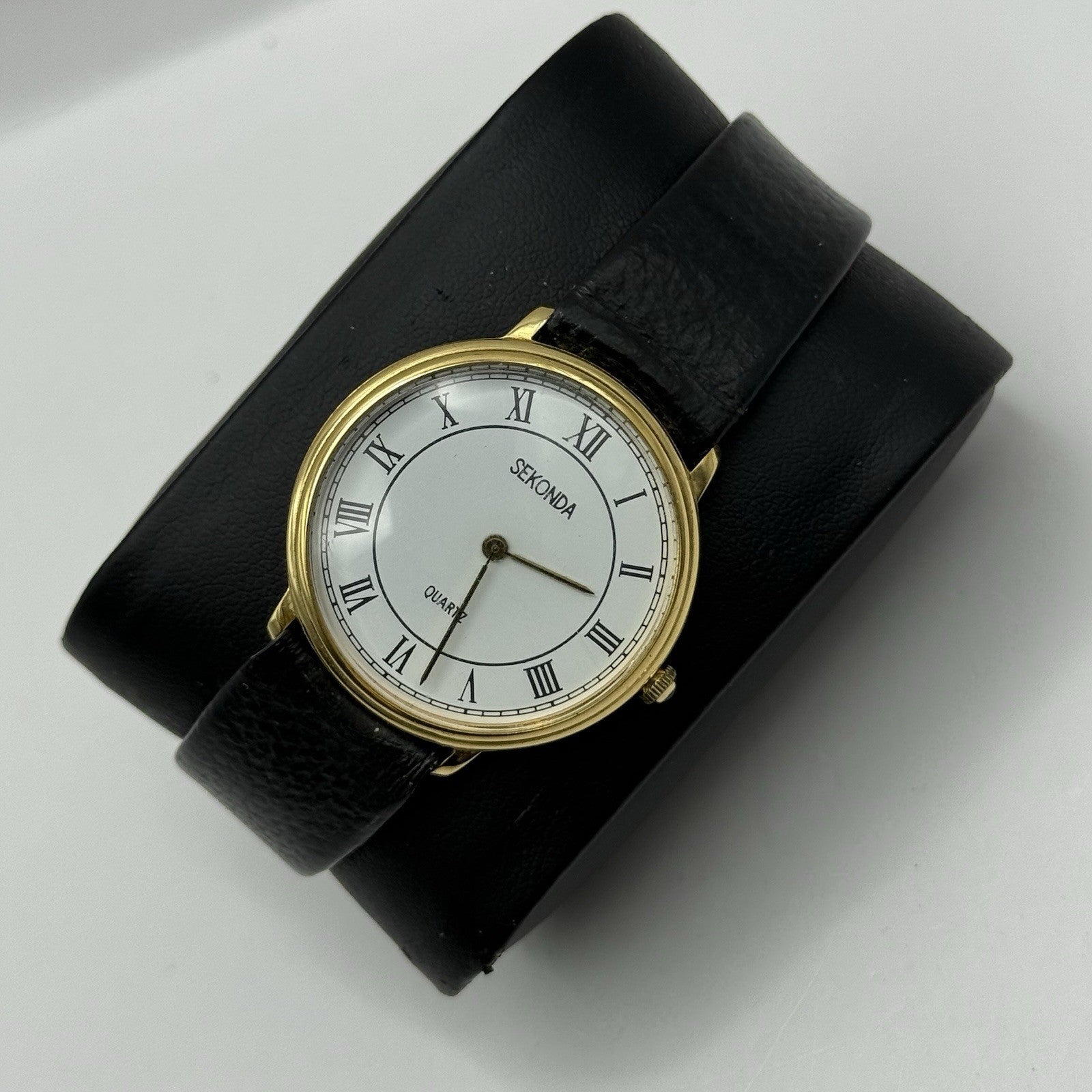 31mm Working Sekonda Quartz Gold Plated Leather Strap Quartz Watch New Battery