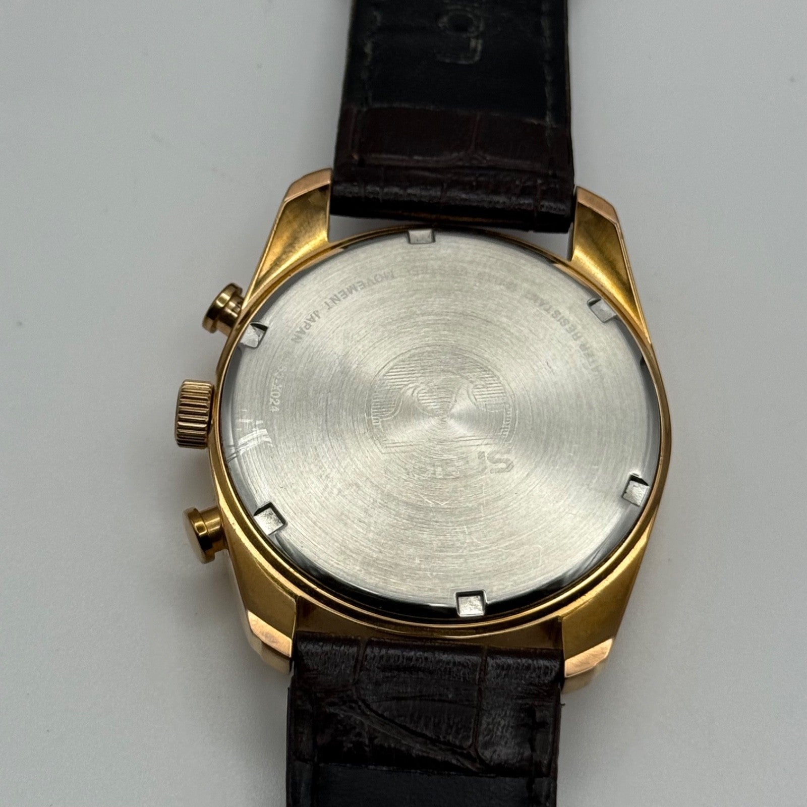 Lorus Chronograph Mens Watch 100M Quartz VD53-X024 Leather Strap 43mm Japan