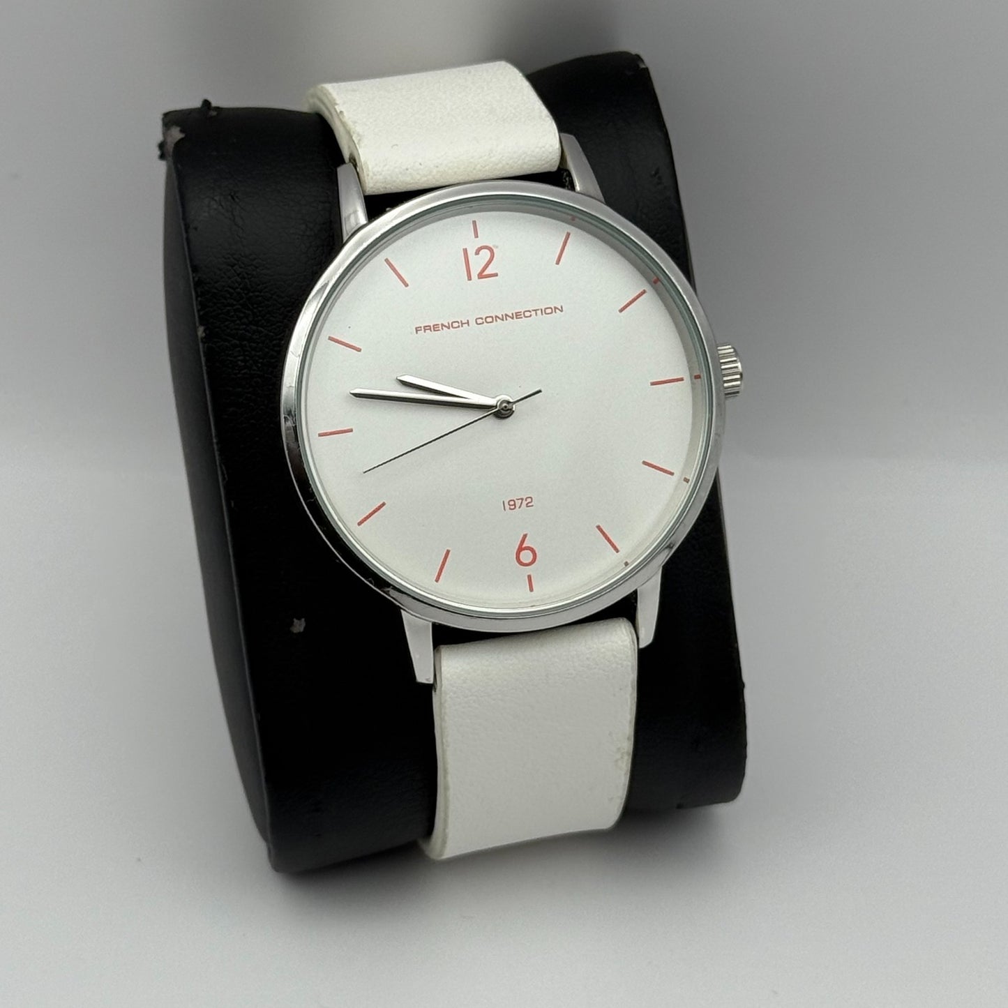 French Connection Ladies Quartz Watch White Strap Working 39mm New Battery