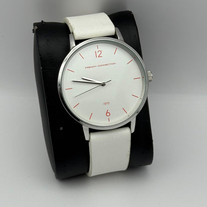 French Connection Ladies Quartz Watch White Strap Working 39mm New Battery