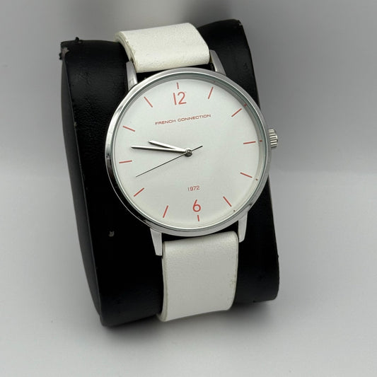 French Connection Ladies Quartz Watch White Strap Working 39mm New Battery