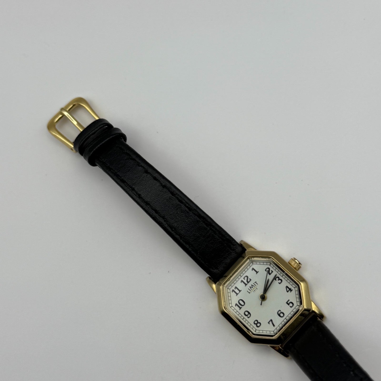 Limit 1912 Ladies Quartz Watch White Dial Black Leather Strap Working 22mm