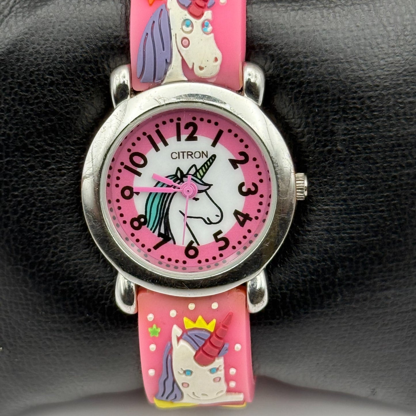 Citron Kids Quartz Watch Unicorn Print Strap Pink Dial Working 27mm New Battery
