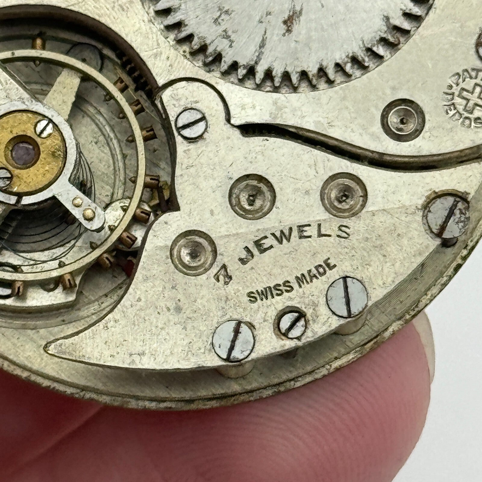 42.7mm Unidentified 7 Jewels Patent Depose Vintage Pocket Watch Movement PARTS