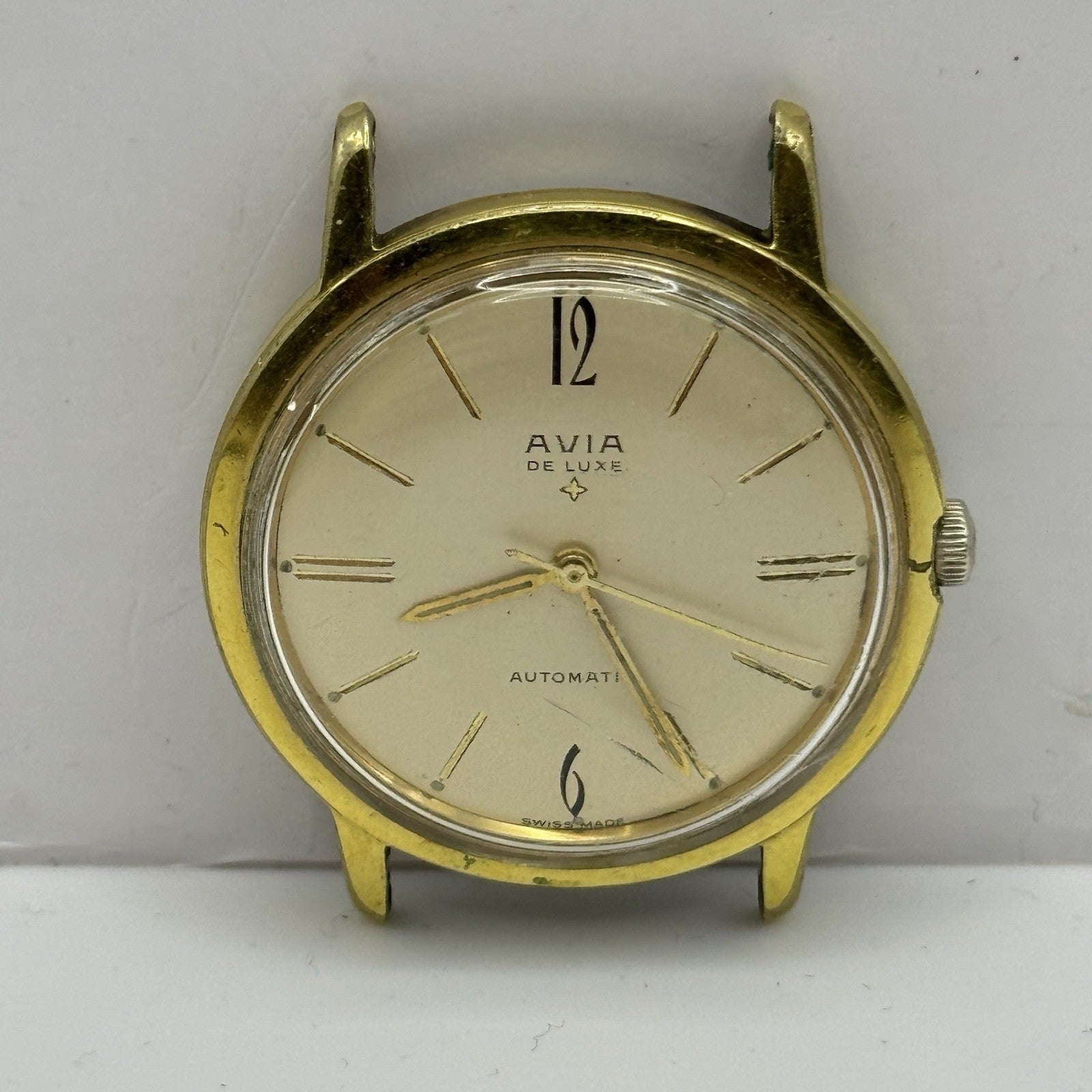 34mm Running Men’s Avia De Luxe Automatic Swiss Vintage Watch TO RESTORE / PARTS